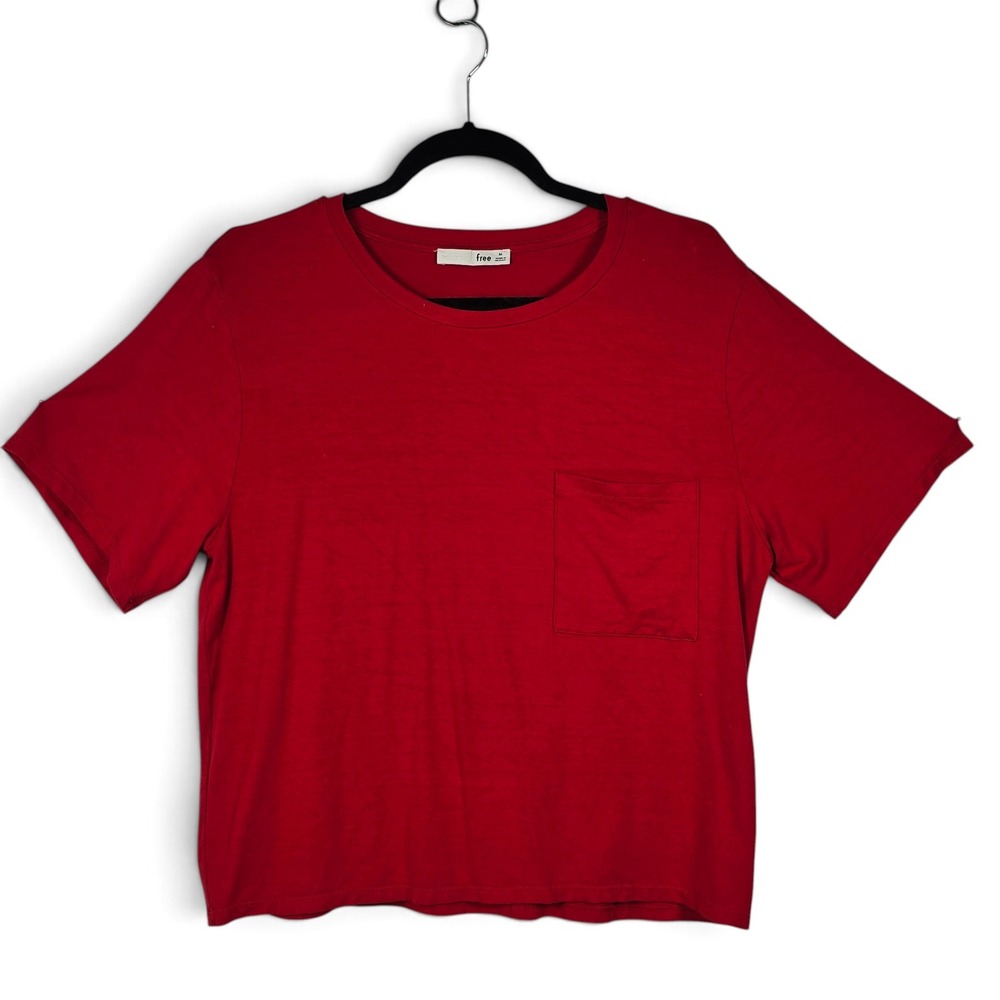 Wilfred Free Aritzia T-Shirt Womens Medium Relaxed Pocket Red Rayon Blend EUC